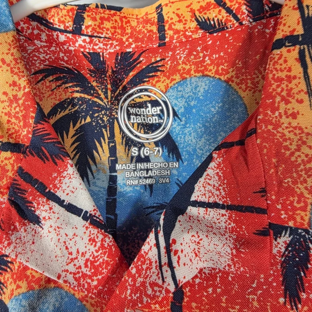 Wonder Nation Boy Short Sleeve Tropical Sunset Palm Tree Button Down Shirt S 6-7